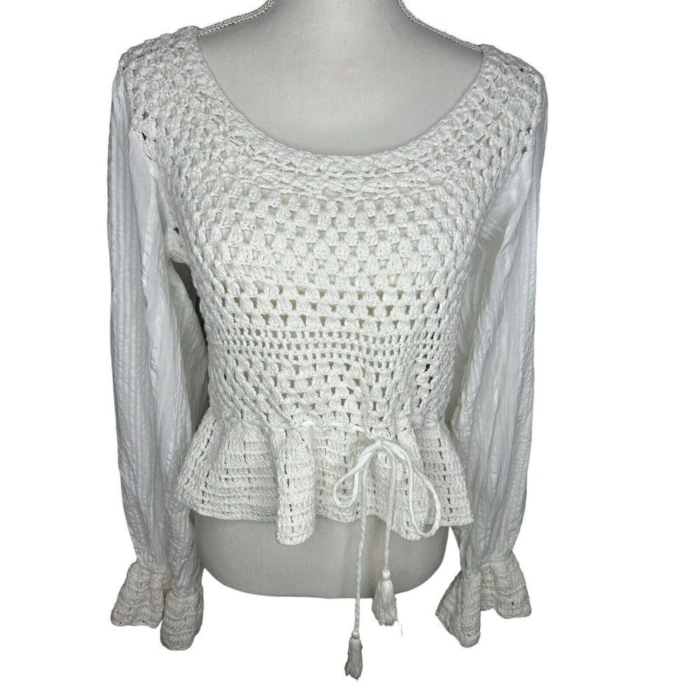 FREE PEOPLE Women’s Megan Crochet Top Shirt Sz Large Boho